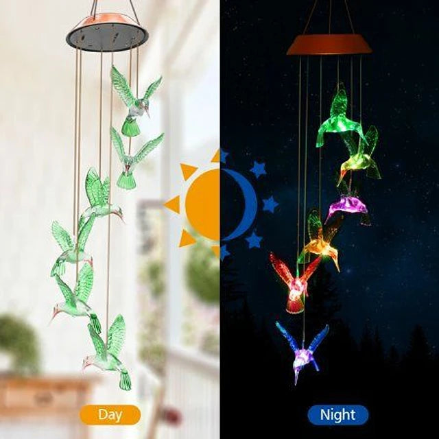 Lámpara Solar Colgante Colibríes Multicolor – Decoración Exterior