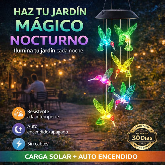 Lámpara Solar Colgante Colibríes Multicolor – Decoración Exterior