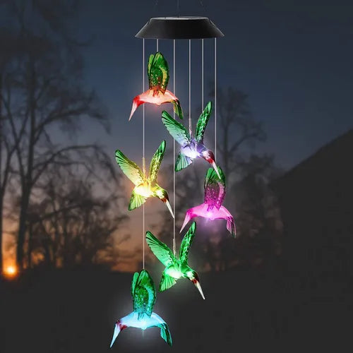 Lámpara Solar Colgante Colibríes Multicolor – Decoración Exterior