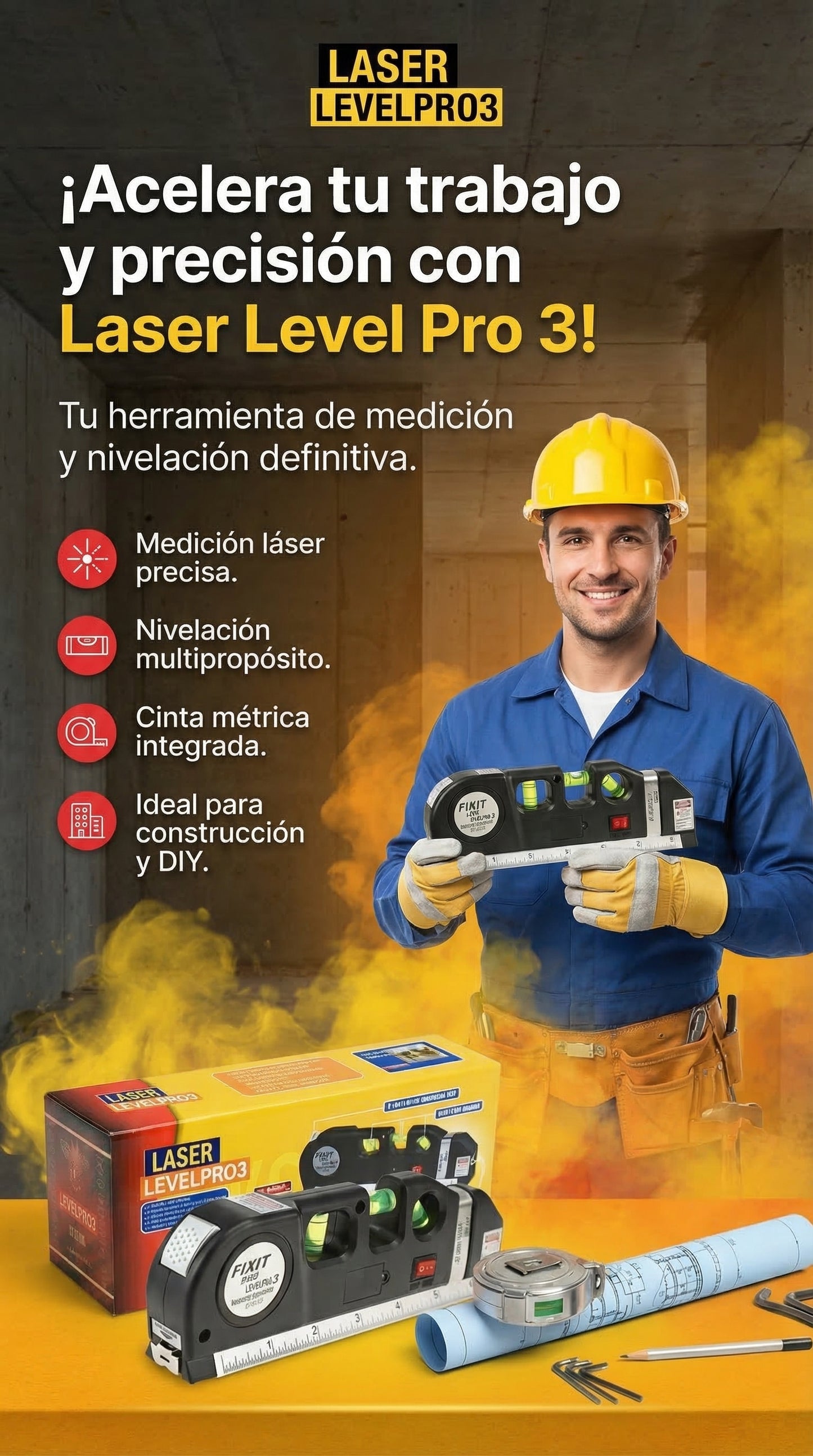Nivel Láser Pro3 - Nivelación Profesional con Líneas Cruzadas